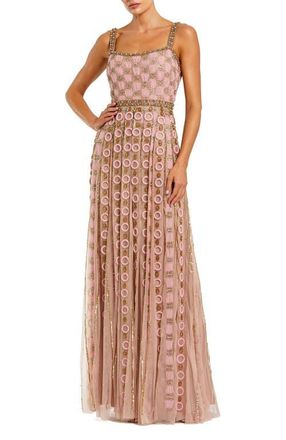 Mac Duggal Sleeveless Embellished Mesh A-Line Evening Gown in Rose at Nordstrom, Size 10