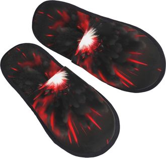 Generic Fuzzy Slippers Explosion Burst Red Black Printing Fluffy Slippers Casual Unisex House Slipper For Women Indoor Bedroom L