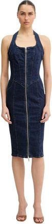 Fracomina Midi jurk met ritsdetail - Dames - Casual kleedjes - Blauw - XS - Katoen - Kleedjes