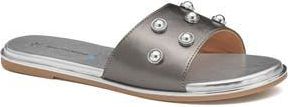 Johnston & Murphy Shayla Embellished Slide Sandal in Pewter Metallic Sheepskin at Nordstrom Rack, Size 8