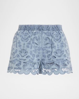 Alice & Olivia Kenley Eyelet Denim Shorts