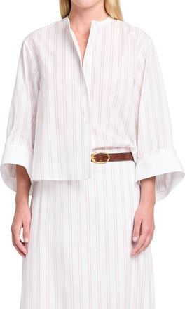TWP The Beau Stripe Button-Up Shirt in White /Wine at Nordstrom, Size X-Small
