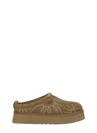 UGG Brown Tazz Shearling Embroidery Suede Slippers