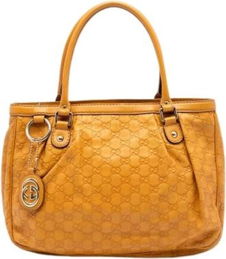 Gucci Pre-owned Handbags, female, Yellow, Size: ONE SIZE Pre-owned Embossed Leather Tote