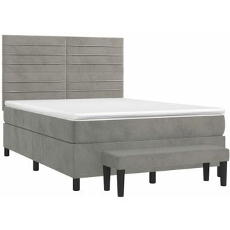 vidaXL Cama Box Spring Con Colch&oacute;n Terciopelo Gris Claro 140x190 Cm Vidaxl