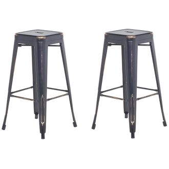 Beliani Beliani - Conjunto De 2 Taburetes De Acero Negro Dorado 76 Cm Industrial Interior Ba&ntilde;o Cocina Sala De Estar Exterior Jard&iacute;n Cabrillo
