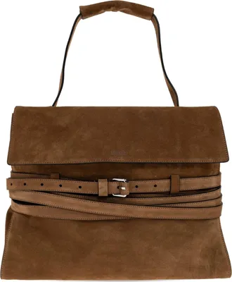 Moschino Brown Large Rectangular Suede Handbag With Belts