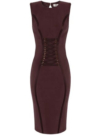 Elisabetta Franchi crossover lace-detail midi dress - women - Viscose/Polyamide/Cotton/Elastane - 40 - Brown