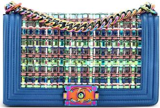 Chanel Boy Flap Bag Woven PVC with Lambskin Old Medium shoulder bag - Blauw