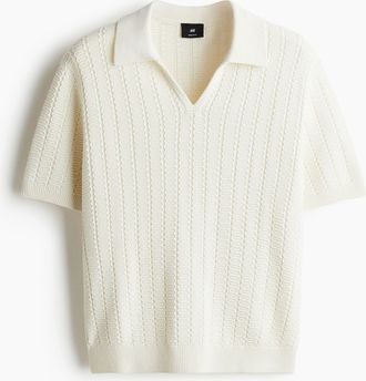 H&M Poloshirt aus Strukturstrick in Regular Fit - White
