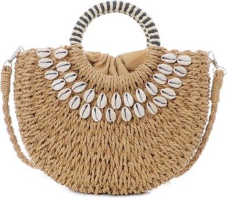 Adornia Basket Arc Handle Shell Embellished Straw Handbag in Brown at Nordstrom Rack