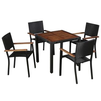 Berkfield Home 5 Piece Outdoor Dining Set Poly Rattan & Acacia Wood Black