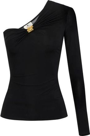 Elisabetta Franchi Overhemden, Dames, Zwart, XL, One-Shoulder Knot Top