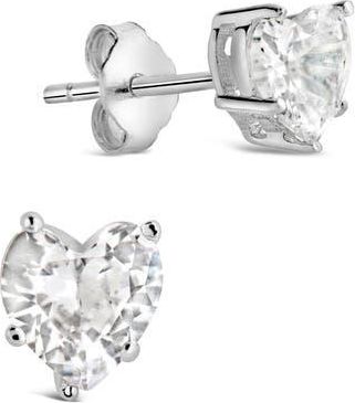 Sterling Forever Cubic Zirconia Heart Stud Earrings in Silver at Nordstrom Rack