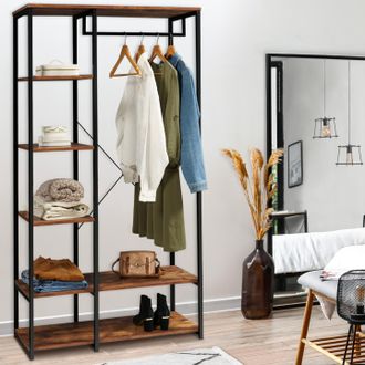 IDMarket Armario Vestidor Estantes W. 90 Cm Hawkins Madera Oscura Dise&ntilde;o Industrial