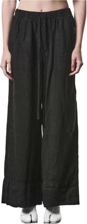 Thom Krom W P 18 Wide-Leg Broek - Dames - Wijde Broeken - Zwart - S - Linnen - Broeken