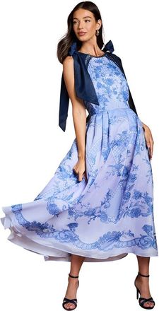 Coast Placement Print Organza Midi Dress in Blue at Nordstrom, Size 10