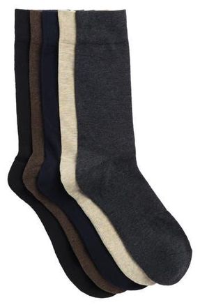 Nordstrom Rack Cushioned 5-Pack Solid Crew Socks in Navy -Brown Multi at Nordstrom Rack, Size Regular