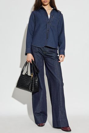 Bottega Veneta Wool Shirt, Womens, Navy Blue