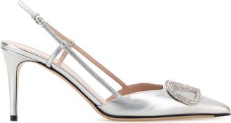 Valentino Garavani Silver Leather V Logo Signature Pumps