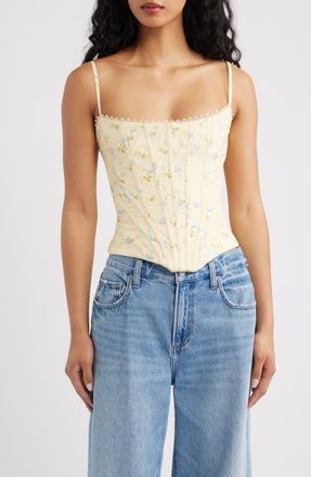 House of CB Cadie Lemon Floral Stretch Cotton Corset Top at Nordstrom, Size X-Small