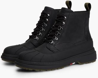 Tommy Hilfiger Mens Waterproof Leather Duck Boot - Black - US 11.5 / EU 45