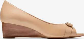 Cole Haan Womens Go-To Malta Peep Toe Bow Wedges - Beige Size 10.5
