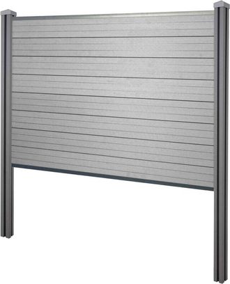 Hhg Hhg - Nunca Usado] Wpc Pantalla De Privacidad Sarthe, Valla Cortavientos, Wpc Postes Para Fijar En Hormig&oacute;n, Elemento De Base, 195cm Gris
