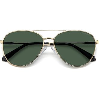 Polaroid 60mm Polarized Aviator Sunglasses in Gold Green/Green Polarized at Nordstrom