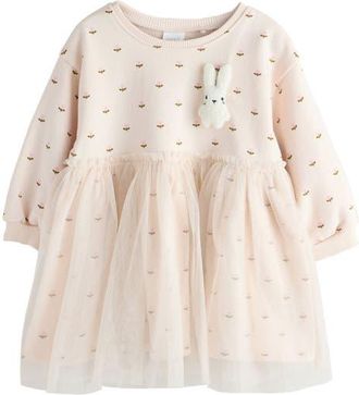 Next Kids Floral Mesh Bunny Sweater Dress in Cream at Nordstrom, Size 1.5-2Y