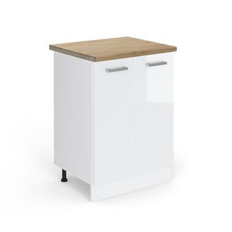 Vicco Mueble Bajo De Cocina R-line, Blanco Alto Brillo, 60 Cm, Et Roble