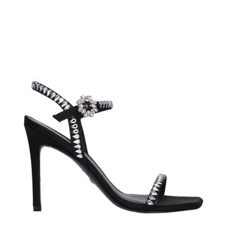 Stuart Weitzman Black Satin Stiletto Heel Womens Sandals