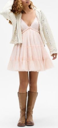 BDG Aria Embroidered Tiered Cotton Babydoll Dress in Pink at Nordstrom, Size X-Large
