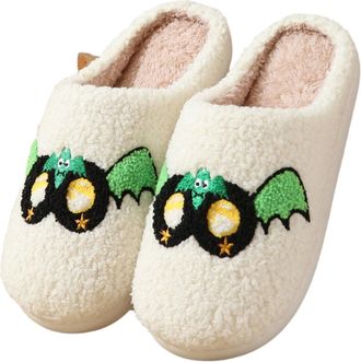 Generic 2025 Halloween Cotton Slippers Fall/Winter Heart-Shaped Indoor Shoes Home Cartoon Plush Warm Slippers (Flying bat,7.5)