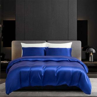 OEM Juego De Cama De Sat&eacute;n De Lujo - 3 Piezas - Azul Suave Y Sedoso - C&oacute;modo - Sat&eacute;n Brillante - Con Funda De Almohada