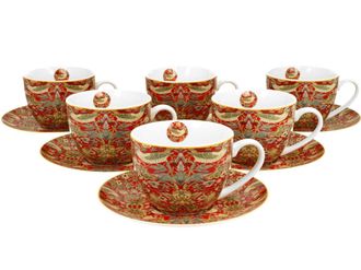 OEM Juego De 6 Tazas Y Platillos Strawberry Thief Rojos