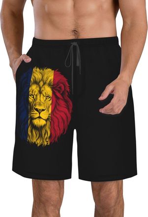 Generic Romania Romanian Rumanian Lion Flag Mens Beach Shorts Waterproof Swim Trunks Quick Dry Sports Shorts Summer Beach Pants L