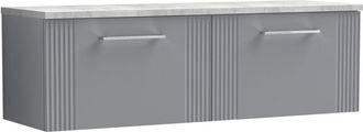 Balterley Balterley - Retro 2 Drawer Wall Hung Vanity Unit with Bellato Grey Laminate Worktop - 1200mm - Satin Grey