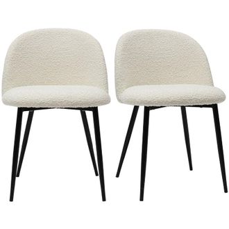 Miliboo Sedie in tessuto effetto lana boucl&eacute; &eacute;cru e metallo nero (set di 2) CELESTE