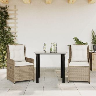 vidaXL Set Comedor De Jard&iacute;n 3 Pzas Con Cojines Rat&aacute;n Sint&eacute;tico Beige Vidaxl