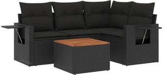 vidaXL Set De Muebles De Jard&iacute;n 5 Pzas Y Cojines Rat&aacute;n Sint&eacute;tico Negro Vidaxl