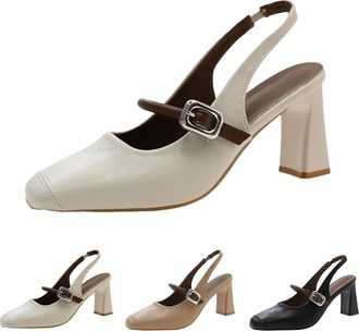 Generic Womens Block Heel Sandals Womens Slingback Heels Pointed Close Toe Dress Shoes Leather Elegant Court Footwear For Wedding Evening Party Shoe Classic B