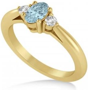 Allurez Oval Aquamarine & Diamond Three-Stone Engagement Ring 14k Yellow Gold (0.60ct)