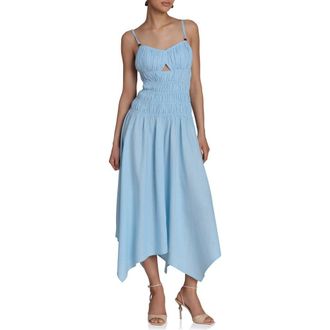 Avec Les Filles Shirred Handkerchief Midi Dress in Light Blue at Nordstrom, Size X-Small