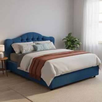 Dmora Cama Matrimonial Aly, Desenfundable, Con Almacenaje, Hecha En Italia, Tama&ntilde;o Colch&oacute;n 160x200 Cm, Azul