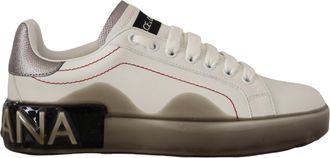 Dolce & Gabbana Womens Portofino Leather Sneakers - Light Grey - Size EU 36