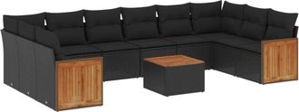 vidaXL Set De Sof&aacute;s De Jard&iacute;n 11 Pzas Y Cojines Rat&aacute;n Sint&eacute;tico Negro Vidaxl