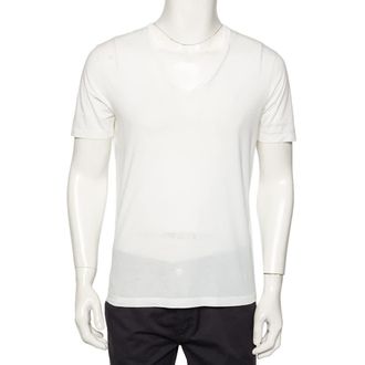 Emporio Armani White Logo Embroidered Cotton V-Neck T-Shirt