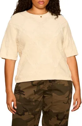 Sanctuary Diamond Stitch Cotton Sweater in Bone White at Nordstrom, Size 1X