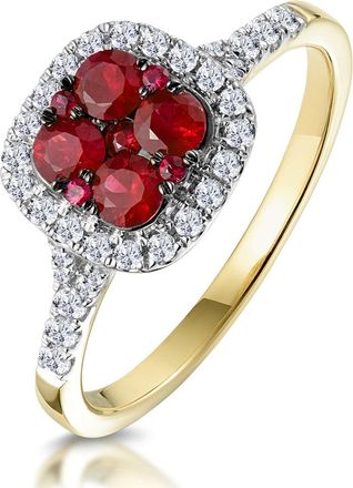 The Diamond Store Ruby and Diamond Halo Square Ring in 18K Gold - Asteria Collection